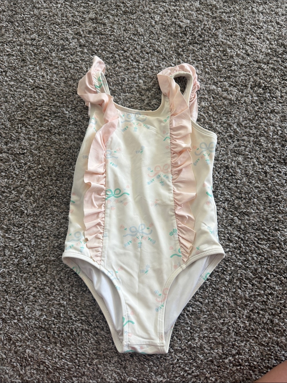 The Beaufort Bonnet Company Cream One-Piece with Pink Ruffles